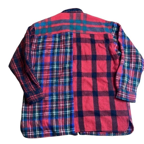 90s Vintagee Nautica Patchwork Wool Plaid Flannel Shacket XL Red Jacket - Picture 4 of 6